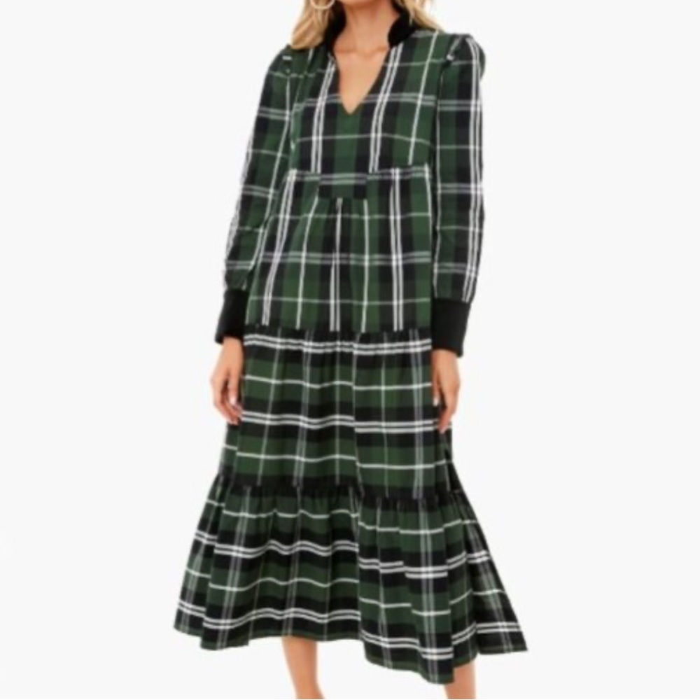 Tuckernuck Tnuck green black tartan velvet maxi dresss